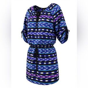 Yumi Kim Blue Black Ikat Drawstring Tie Waist Dress XS Style #F9-802
